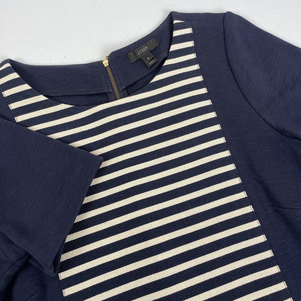 J Crew Dress Women's Size‎ 6 Stripe Knit Shift Navy Blue Office Career Formal